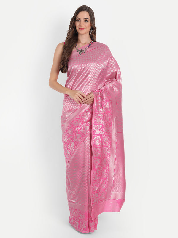 Aspora Women's Banarasi Art Silk with Blouse Piece (Wedding Saree D164_Baby Pink)