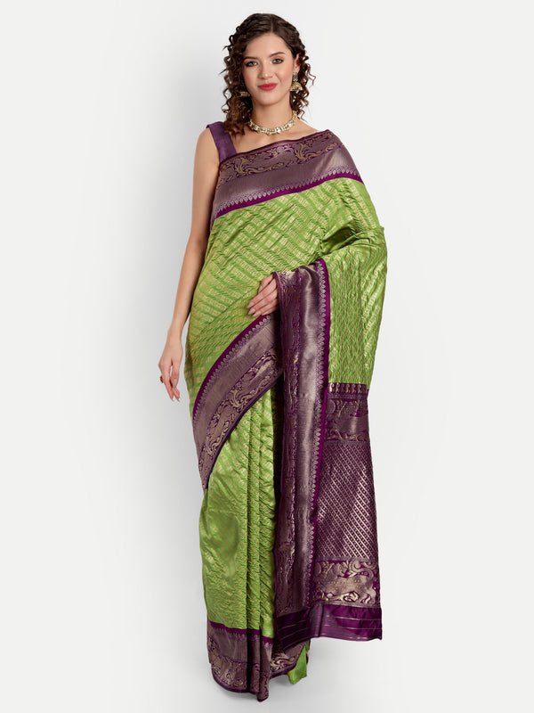 Aspora Women's Banarasi Art Silk with Blouse Piece (Wedding Saree D208_Olive Wine)