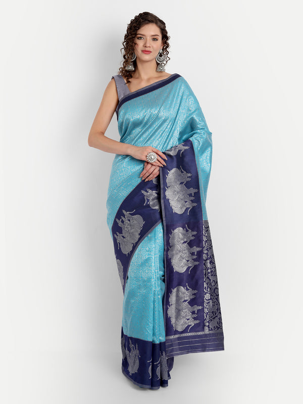 Aspora Women's Banarasi Art Silk with Blouse Piece (Wedding Saree D206_Sky Blue)