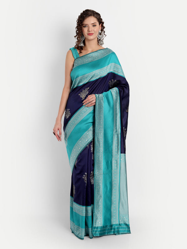 Aspora Women's Banarasi Art Silk with Blouse Piece (Wedding Saree D217_Navy Sky)