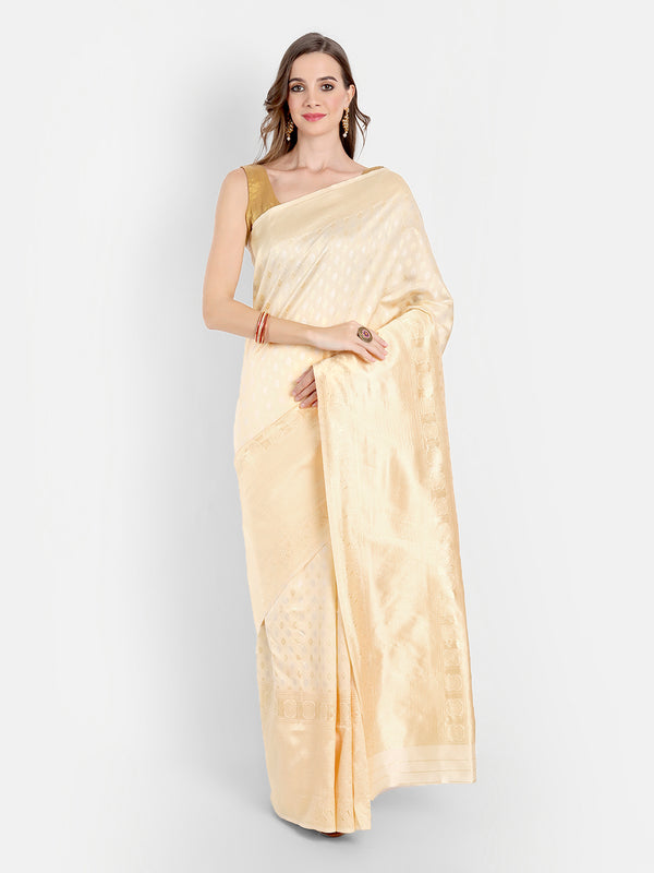 Aspora Women's Banarasi Art Silk with Blouse Piece (Wedding Saree D163_Beige)