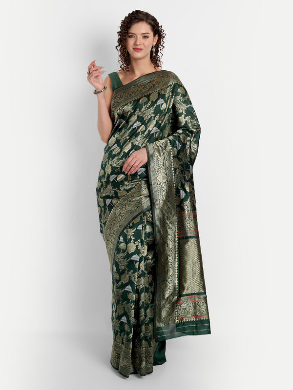 Aspora Women's Banarasi Art Silk with Blouse Piece (Wedding Saree D211_Dark Green)