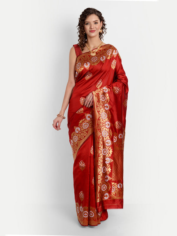 Aspora Women's Banarasi Art Silk with Blouse Piece (Wedding Saree D220_Red)