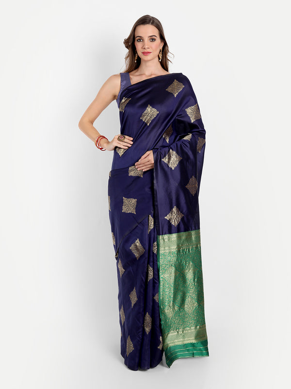 Aspora Women's Banarasi Art Silk with Blouse Piece (Wedding Saree D148_Navy Green)