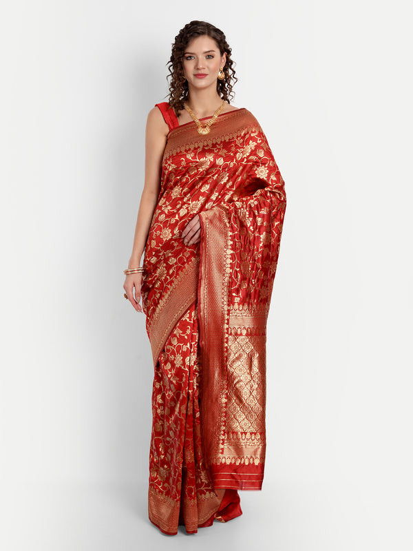 Aspora Women's Banarasi Art Silk with Blouse Piece (Wedding Saree D186_Red)