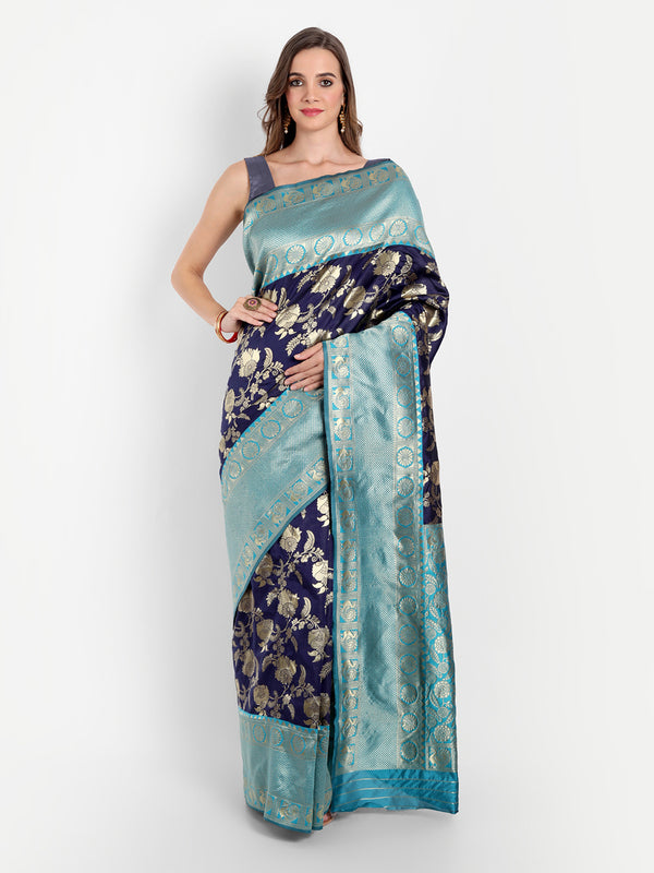 Aspora Women's Banarasi Art Silk with Blouse Piece (Wedding Saree D172_Blue Sky)