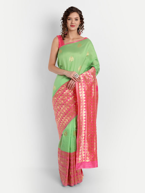 Aspora Women's Banarasi Art Silk with Blouse Piece (Wedding Saree D225_Parrot Pink)