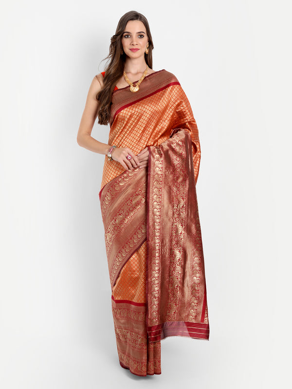 Aspora Women's Banarasi Art Silk with Blouse Piece (Wedding Saree D236_Red Maroon)