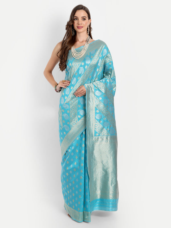 Aspora Women's Banarasi Art Silk with Blouse Piece (Wedding Saree D166_Sky Blue)