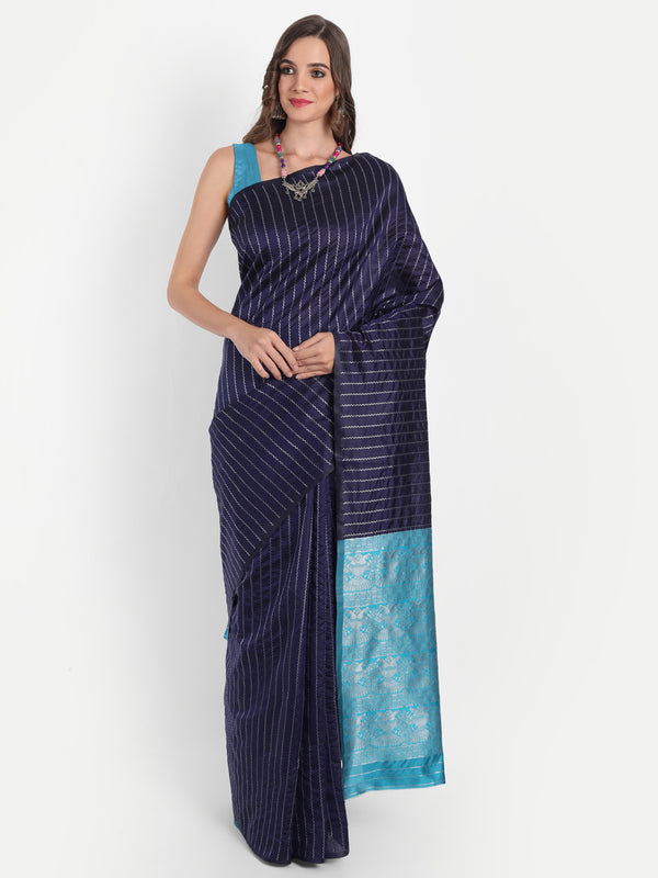 Aspora Women's Banarasi Art Silk with Blouse Piece (Wedding Saree D162_Navy Sky)