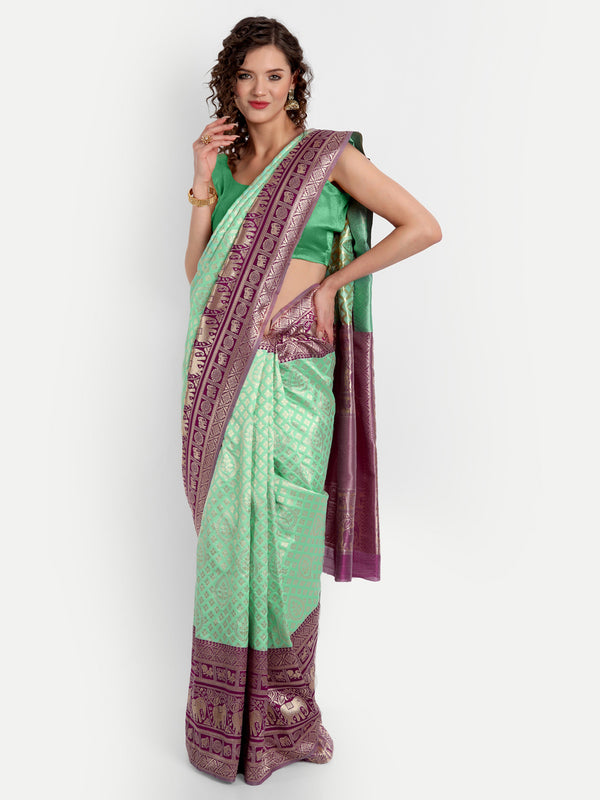 Aspora Women's Banarasi Art Silk with Blouse Piece (Wedding Saree D183_Pista Wine)