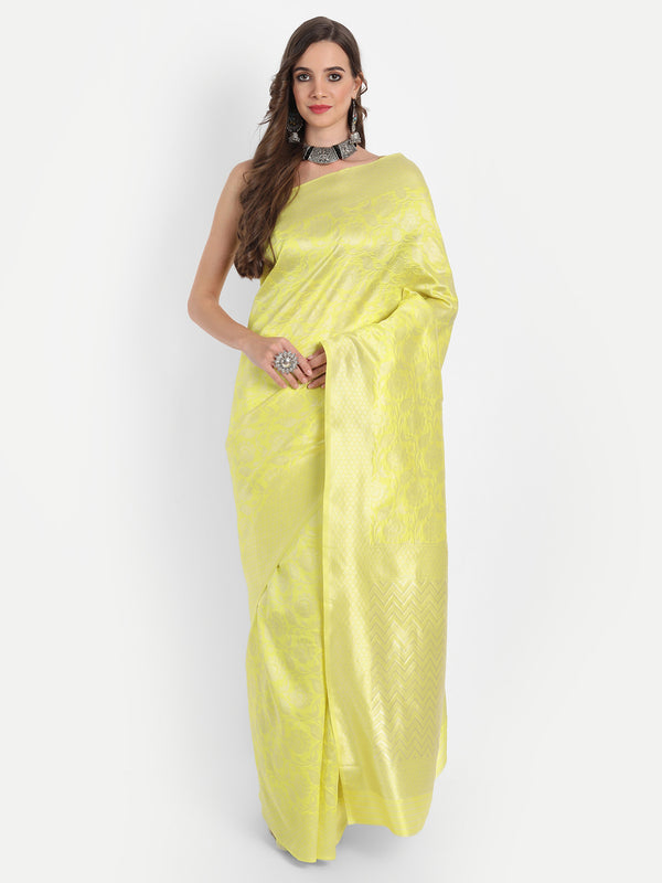 Aspora Women's Banarasi Art Silk with Blouse Piece (Wedding Saree D230_Lemon Yellow)