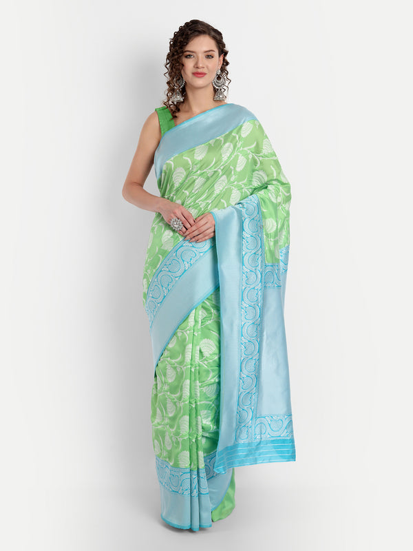 Aspora Women's Banarasi Art Silk with Blouse Piece (Wedding Saree D226_Green Sky)