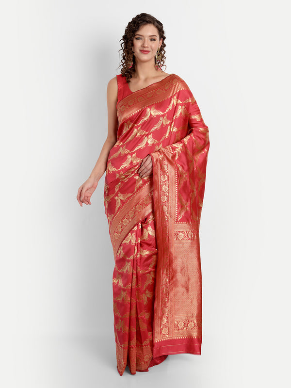 Aspora Women's Banarasi Art Silk with Blouse Piece (Wedding Saree D218_Red)