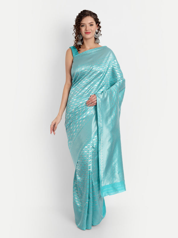 Aspora Women's Banarasi Art Silk with Blouse Piece (Wedding Saree D179_Sky)