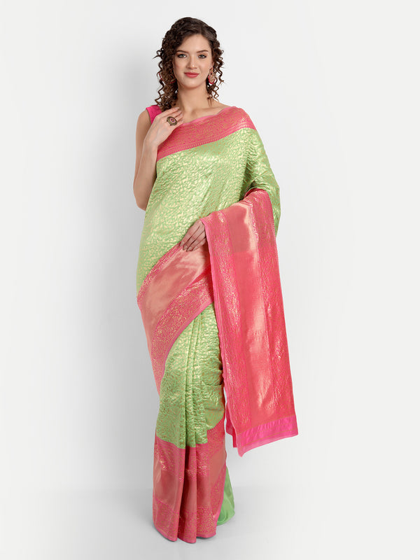 Aspora Women's Banarasi Art Silk with Blouse Piece (Wedding Saree D228_Pista Pink)