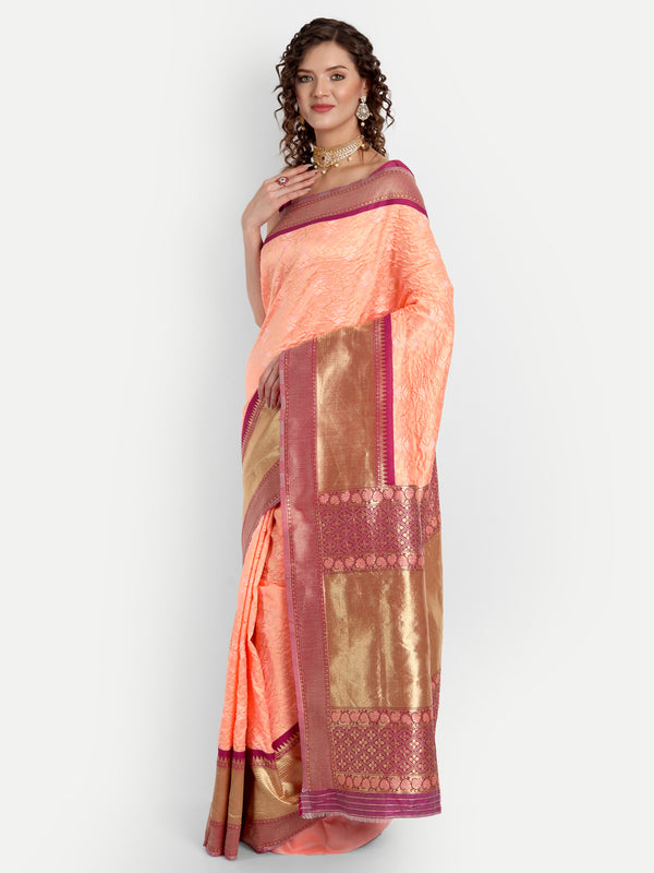 Aspora Women's Banarasi Art Silk with Blouse Piece (Wedding Saree D109_Peach Maroon)