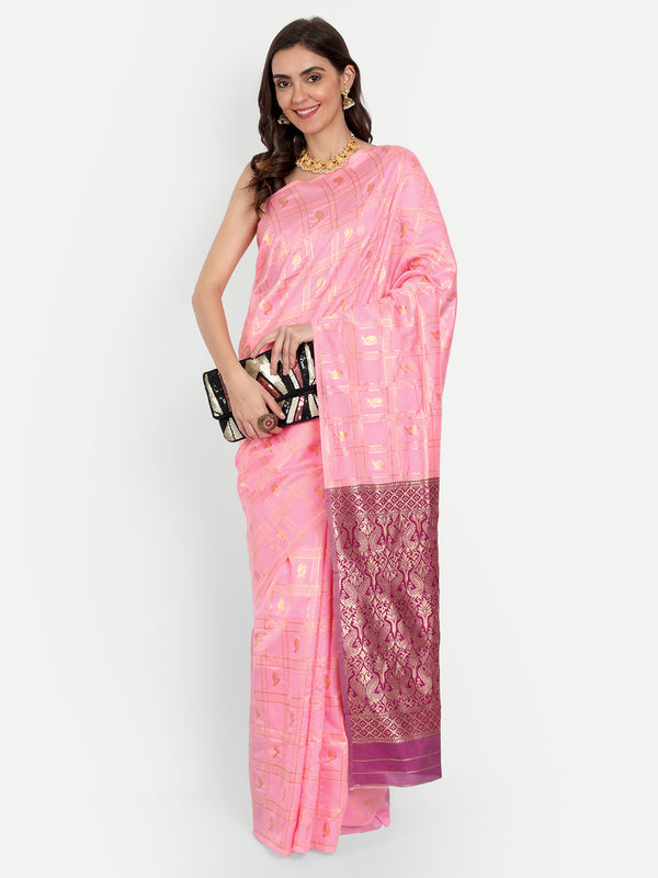 Aspora Women's Banarasi Art Silk with Blouse Piece (Wedding Saree D128_Pink Wine)