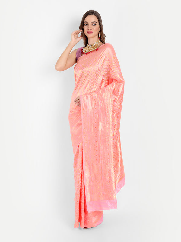 Aspora Women's Banarasi Art Silk with Blouse Piece (Wedding Saree D125_Peach)