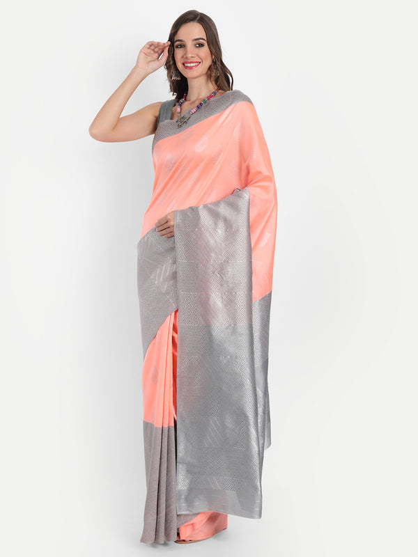 Aspora Women's Banarasi Art Silk with Blouse Piece (Wedding Saree D119_Peach Grey)