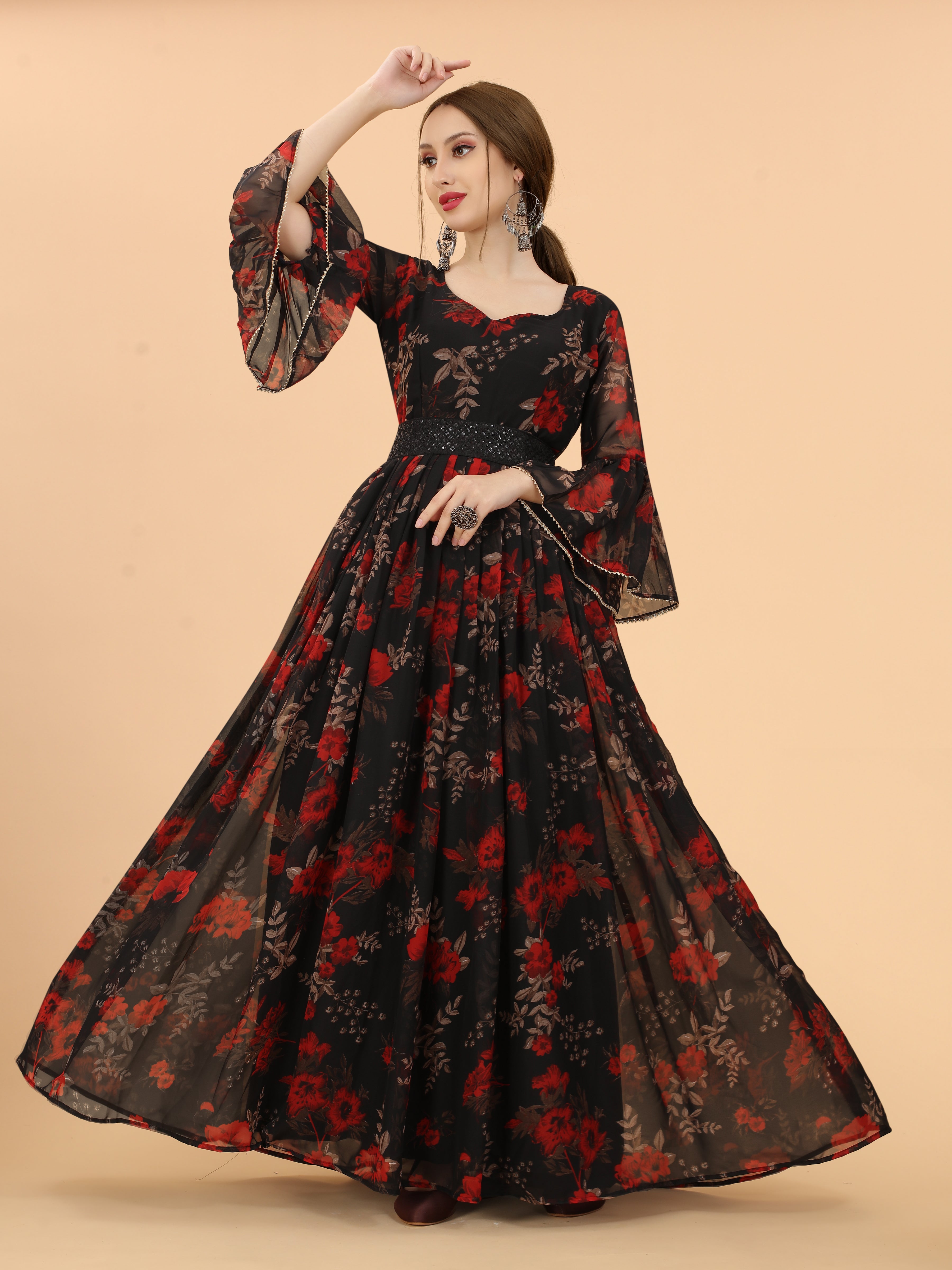 Aspora Black & Red Floral Fit and Flare Maxi Dress (Blackberry) – The Aspora Aspora Black & Red Floral Fit and Flare Maxi Dress (Blackberry) – The Aspora