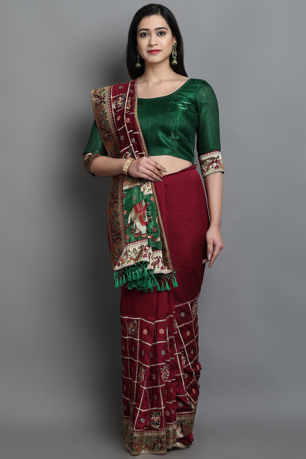 Aspora Women's  Maroon & Black Ethnic Pure Silk Heavy Work Kanjeevaram Saree(SR-SC-Kanika-102)