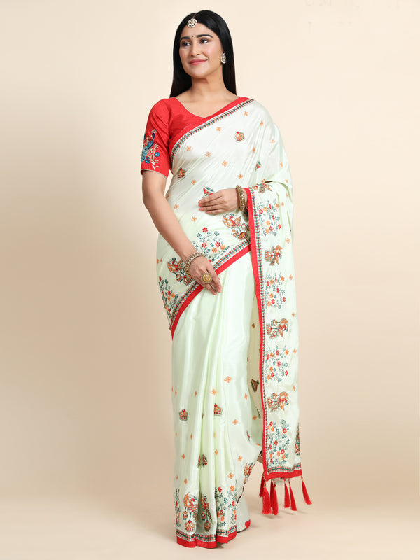 Aspora Women's Green & Red Ethnic Motifs Pure Crepe Heavy Work Banarasi Saree(SR-SC-Kumkum-103)